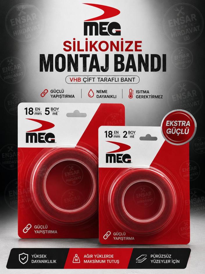 ÇİFT TARAFLI BANT SİLİKONİZE AKRİLİK VHB KIRMIZI 18X2 