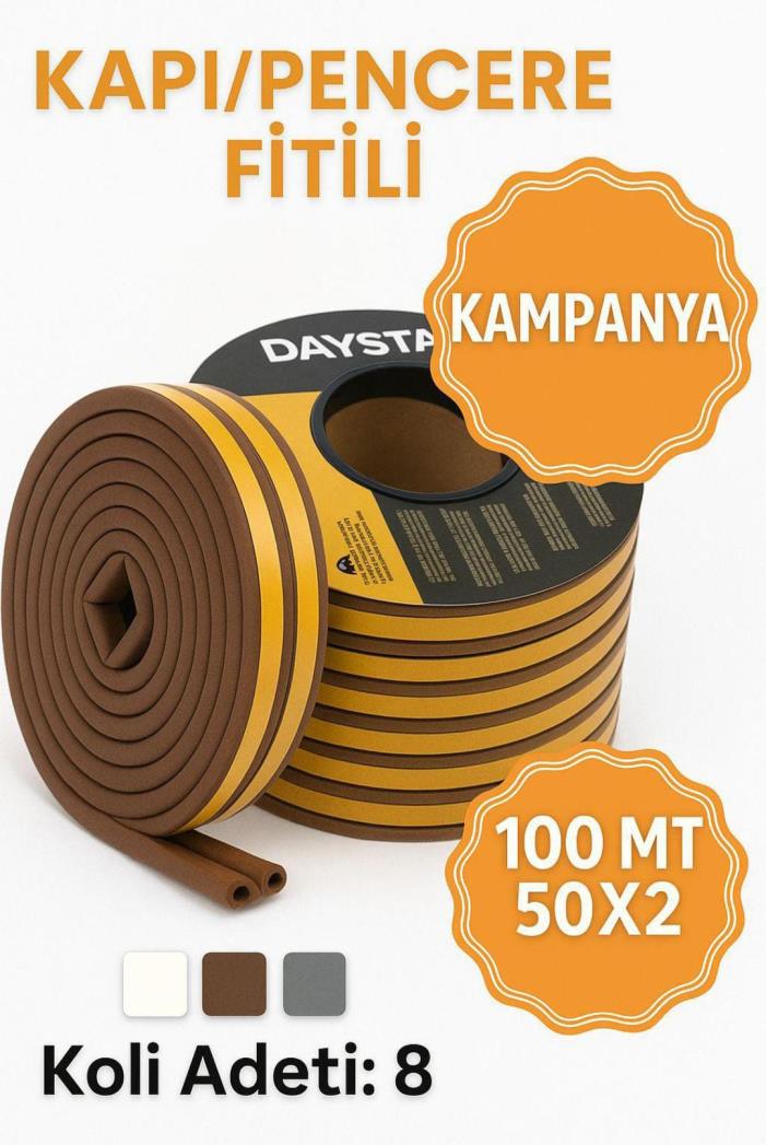 KAUÇUK KAPI PENCERE BANDI BANTI FİTİLİ 2X50=100MT BEYAZ VE KAHVE RENK