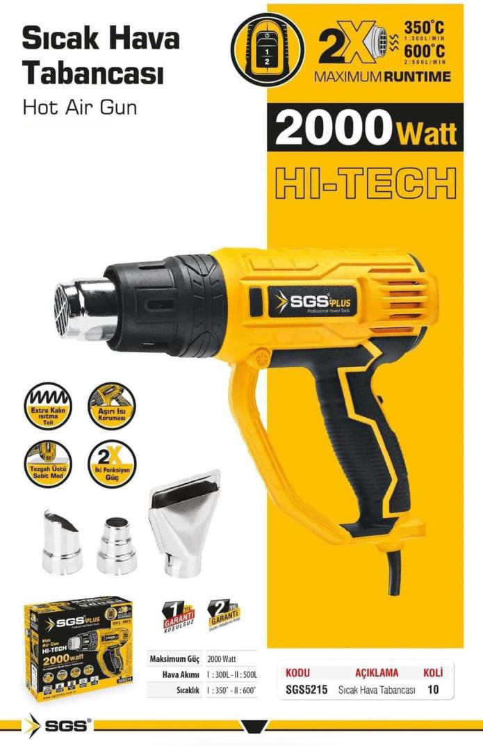 SGS SICAK HAVA TABANCASI 2000WATT SGS5215