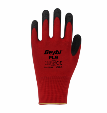 BEYBİ ELDİVEN KIRMIZI SİYAH  PL9 TIRTIKLI NO 10