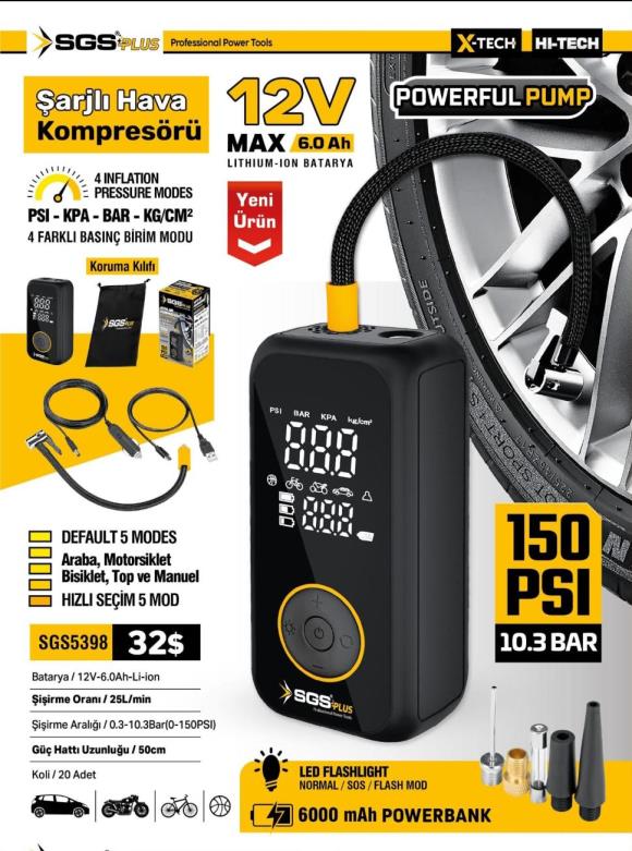 HAVA KOMPRESÖRÜ DİJİTAL LASTK ŞİŞİRME POMPASI SGS5398